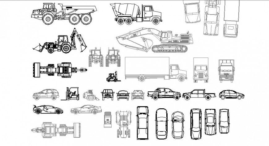 Miscellaneous small and transport vehicle cad block details dwg file