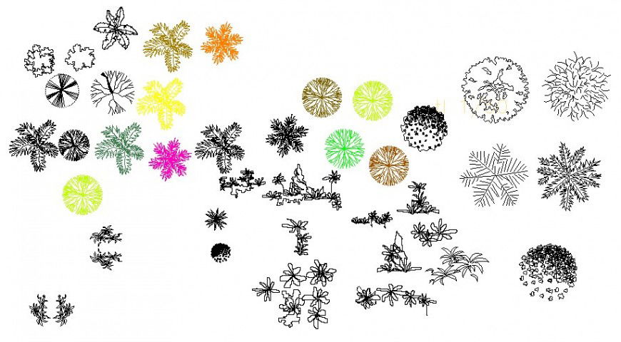 Miscellaneous small plants and tree blocks dwg file