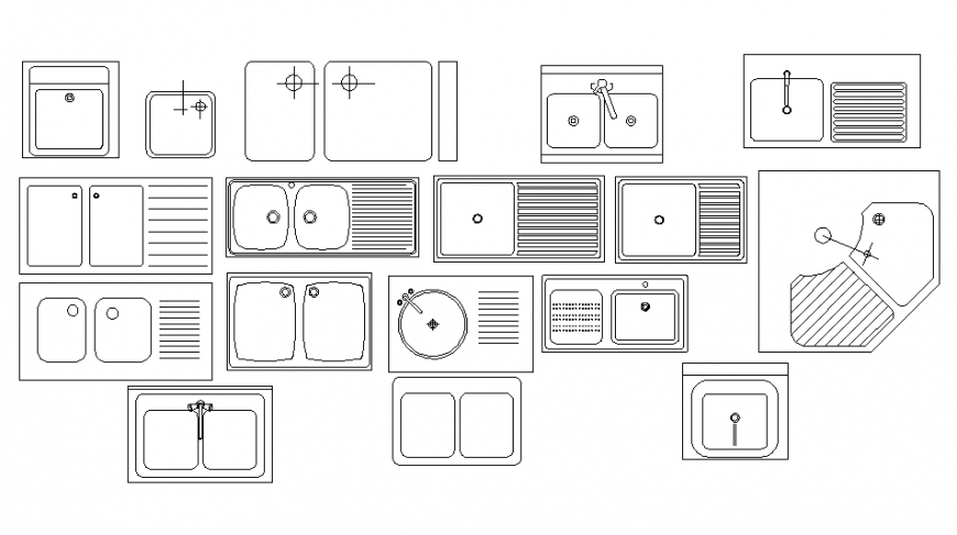 Miscellaneous steel kitchen sinks blocks cad drawing details dwg file