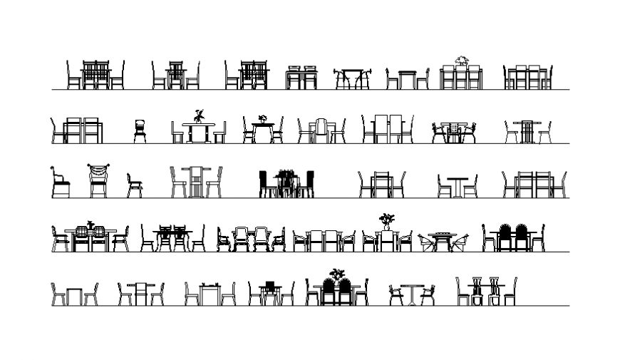Miscellaneous tables and chairs elevation blocks cad drawing details dwg file