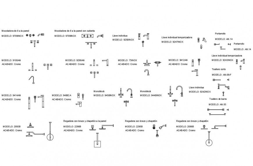 Miscellaneous taps and showers blocks cad drawing details dwg file