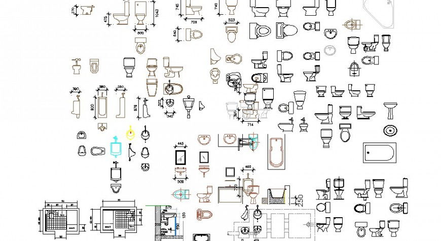 Miscellaneous toilet sheets, bath tub and sanitary blocks dwg file