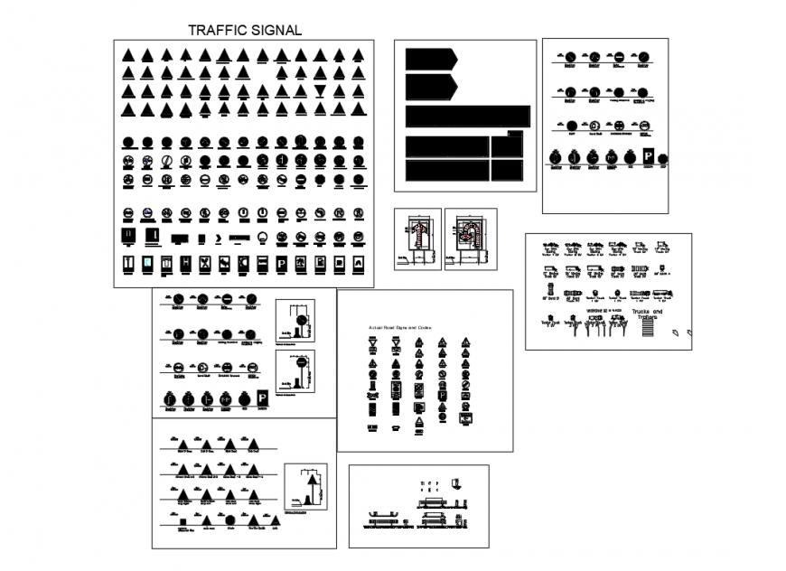 Miscellaneous traffic signal and direction blocks cad drawing details dwg file