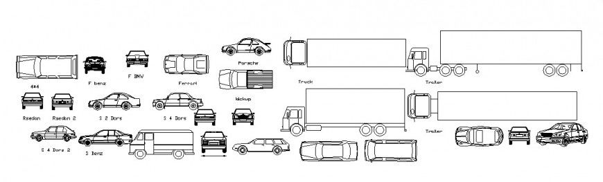 Miscellaneous truck and car 2d elevation blocks cad drawing details dwg file