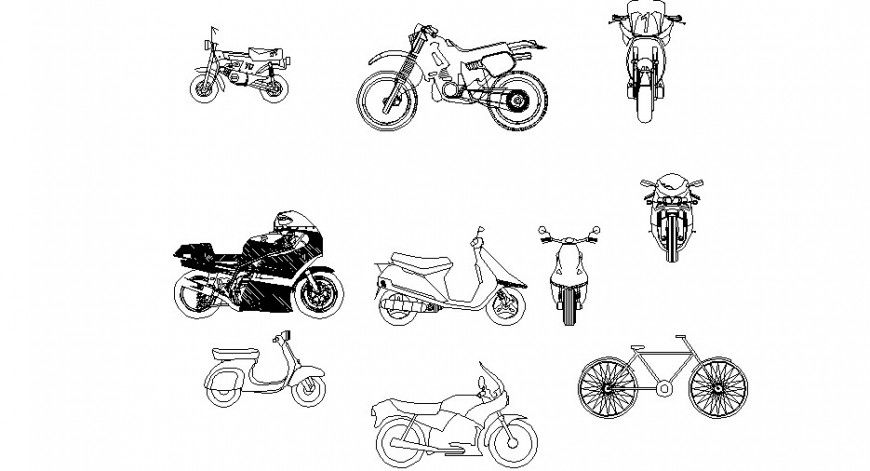 Miscellaneous two wheeler elevation block drawing details dwg file