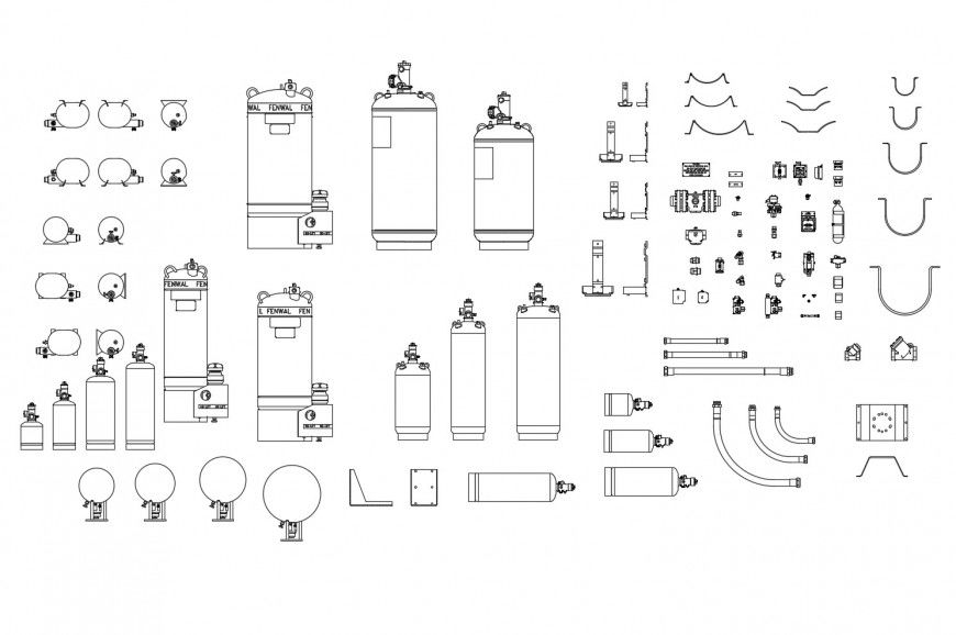 Miscellaneous water tanks and plumbing blocks cad drawing details dwg file