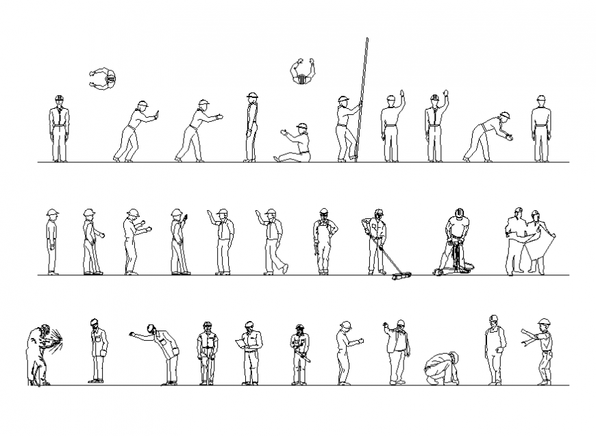 Miscellaneous worker people act blocks cad drawing details dwg file