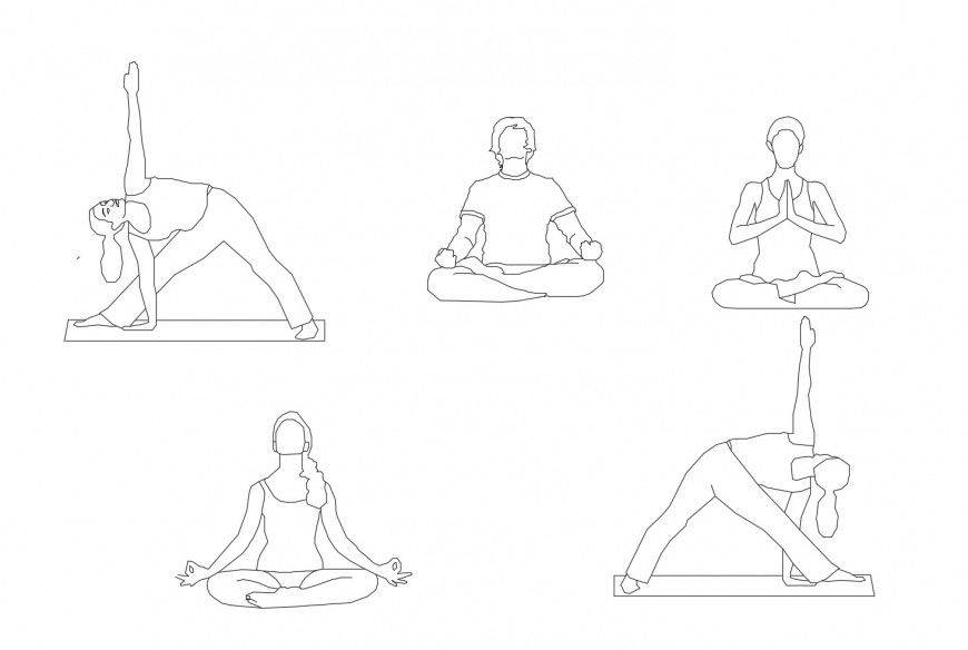 Miscellaneous yoga people elevation blocks cad drawing details dwg file