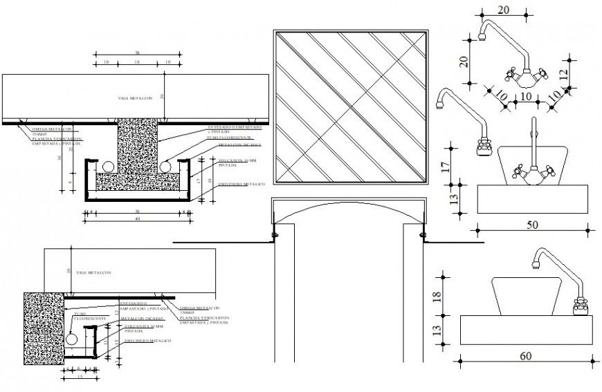 mixer tap drawing with installation detail cad file