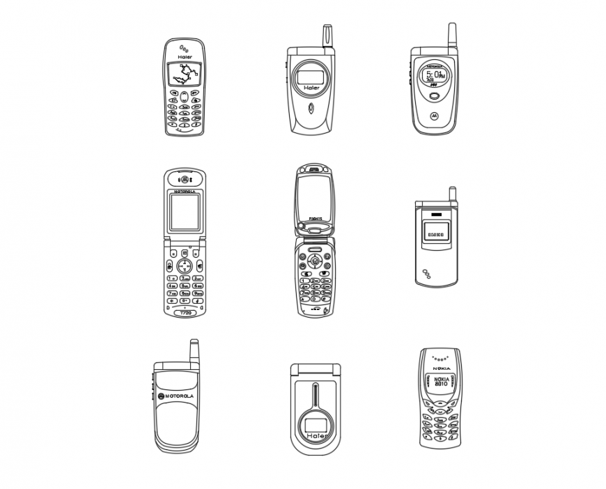 Mobile hand set cell phones creative cad blocks details dwg file