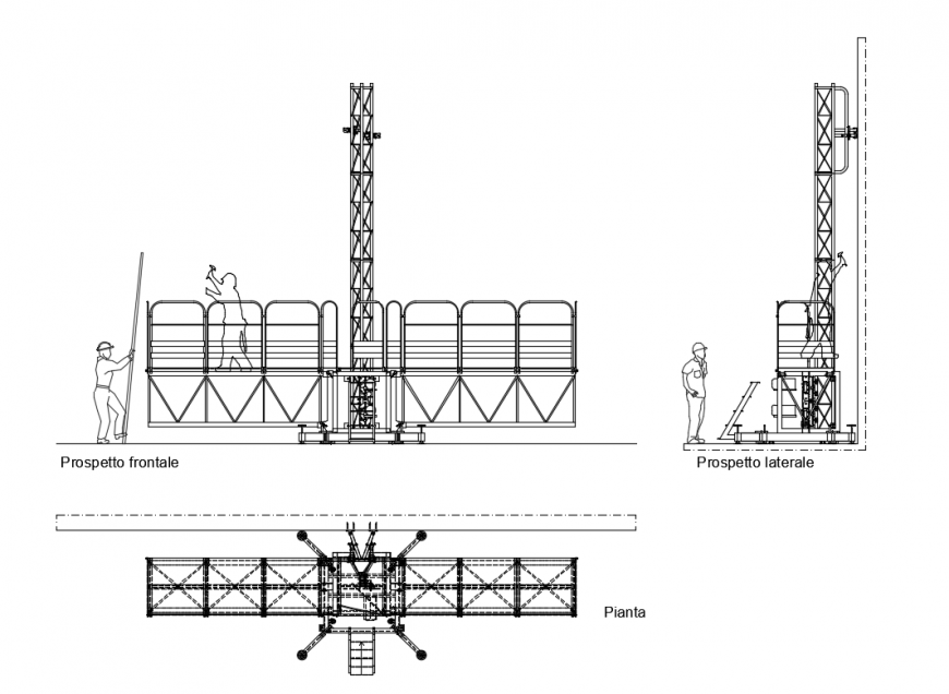 Mobile tower front and back elevations details with plan dwg file