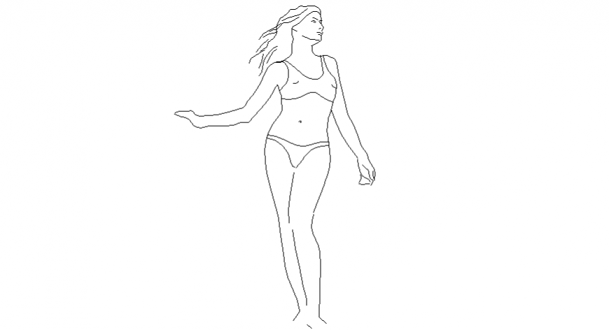 Model in modern bikini dress in standing position with style dwg file