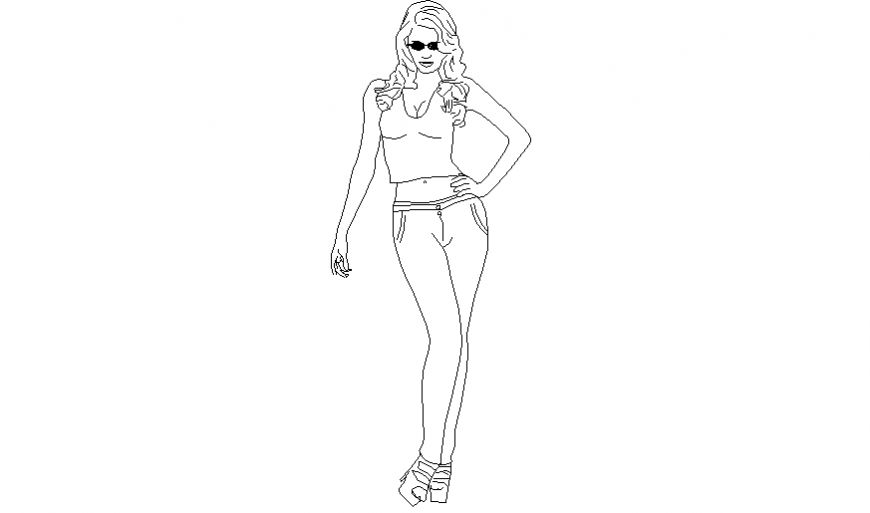 Model in style with AutoCAD block of people dwg file
