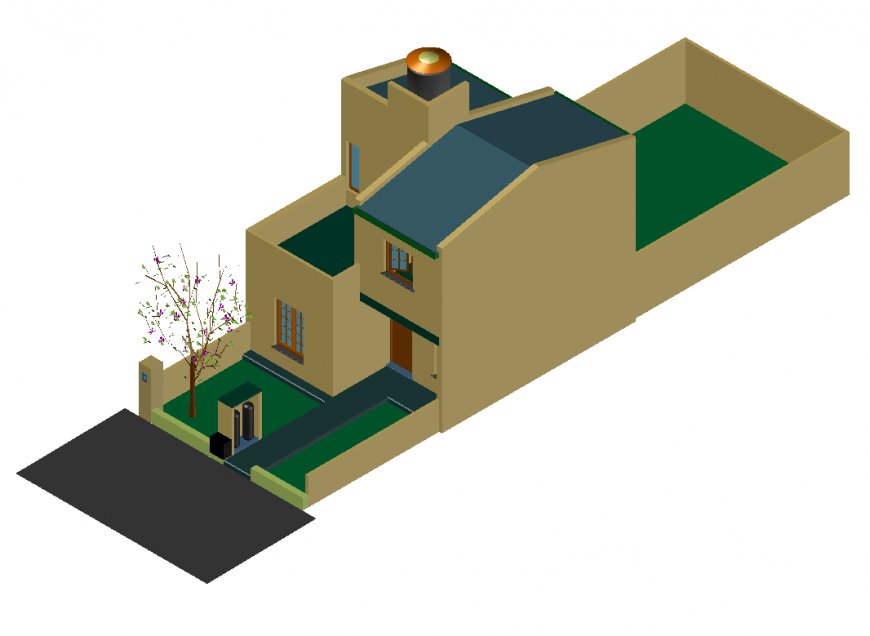 Modern 3d house top view design cad drawing details dwg file