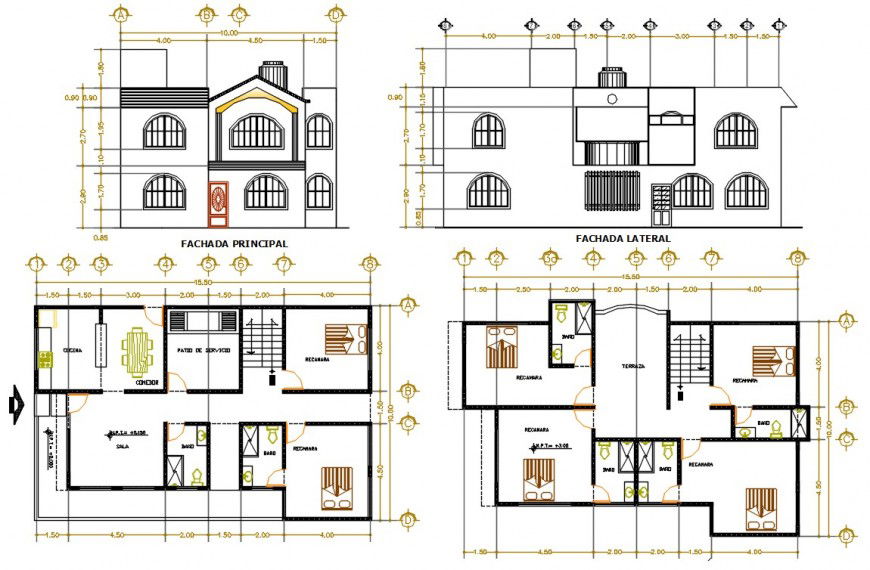 Modern architecture house project dwg file