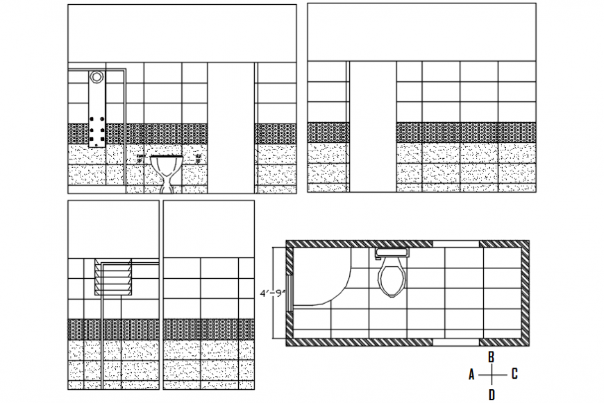 Modern bathroom section and plan cad drawing details dwg file