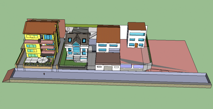 Modern beach house bungalow top view 3d design cad drawing details dwg file