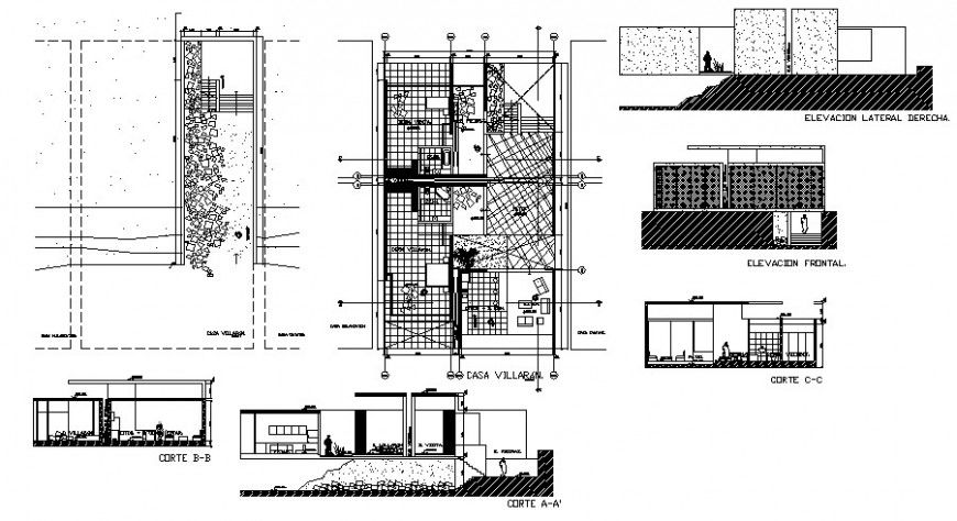 Modern beach house detailed architecture project in auto-cad file dwg file