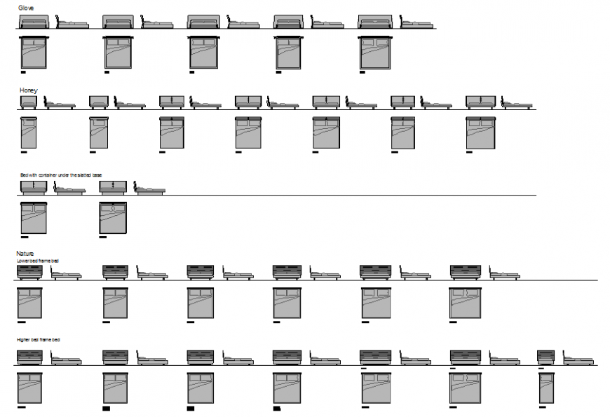 Modern Bed Plan and Elevation DWG File with Detailed Views