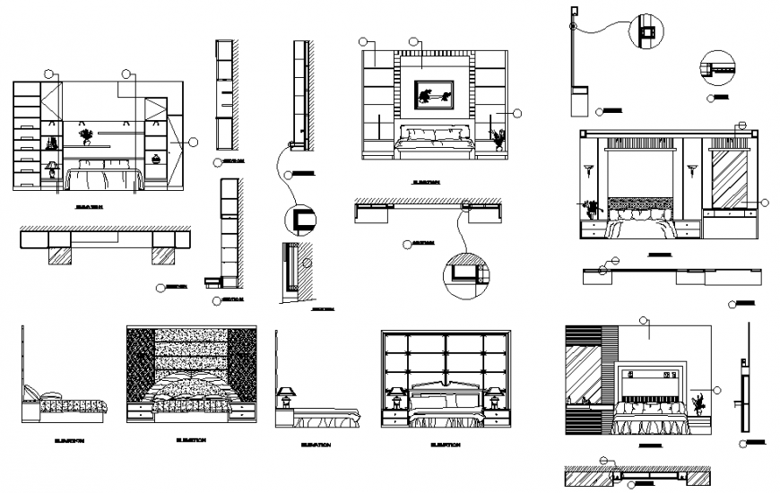 Modern Bedroom Furniture CAD Plan Elevation Section DWG file