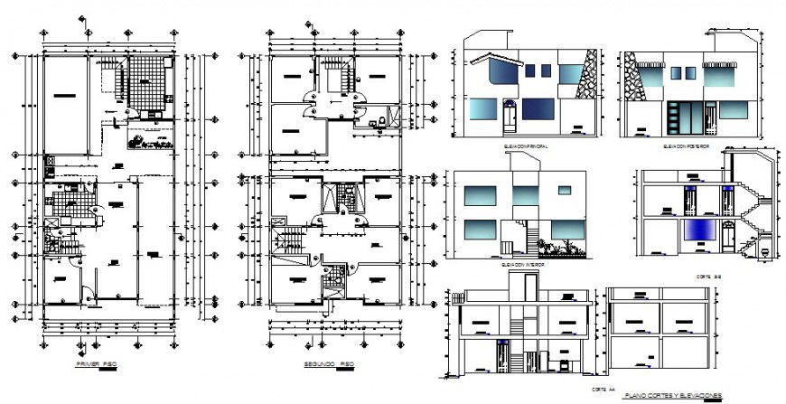 Modern bungalow design working drawing in dwg file.