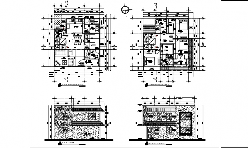 Modern bungalow elevation detail with layout plan detail dwg file