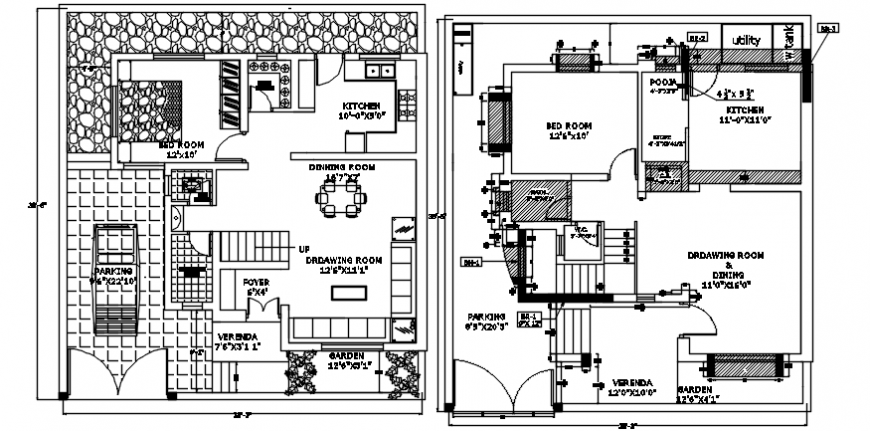 Modern bungalow furniture and top view plan