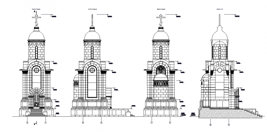 Modern Church Buildings Elevation Detail in Autocad File