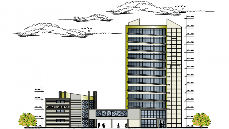 Modern elevation design of hotel project detail