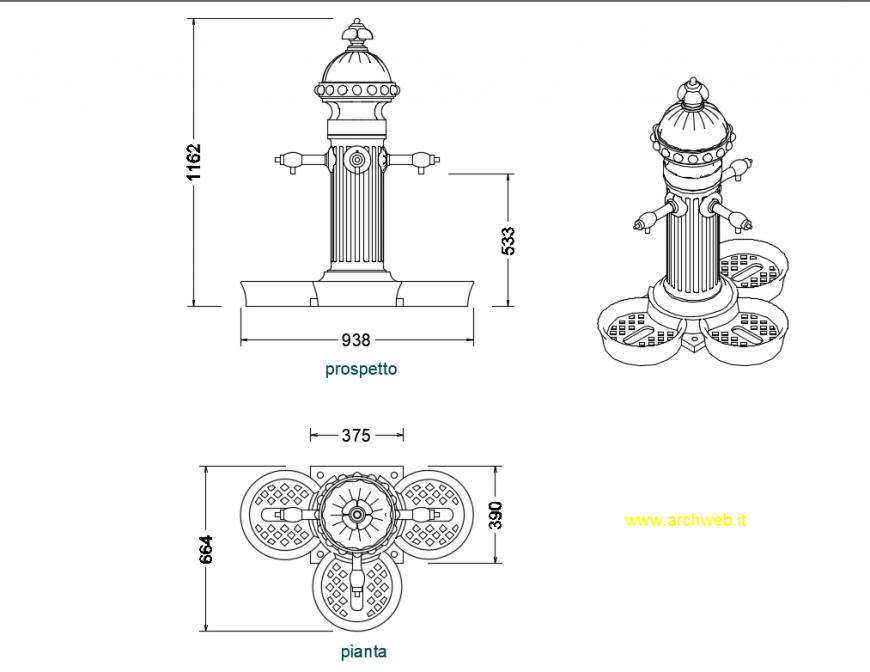 Modern garden fountain cad drawing details dwg file