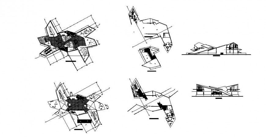 Modern government museum elevation, section and plan cad drawing details dwg file