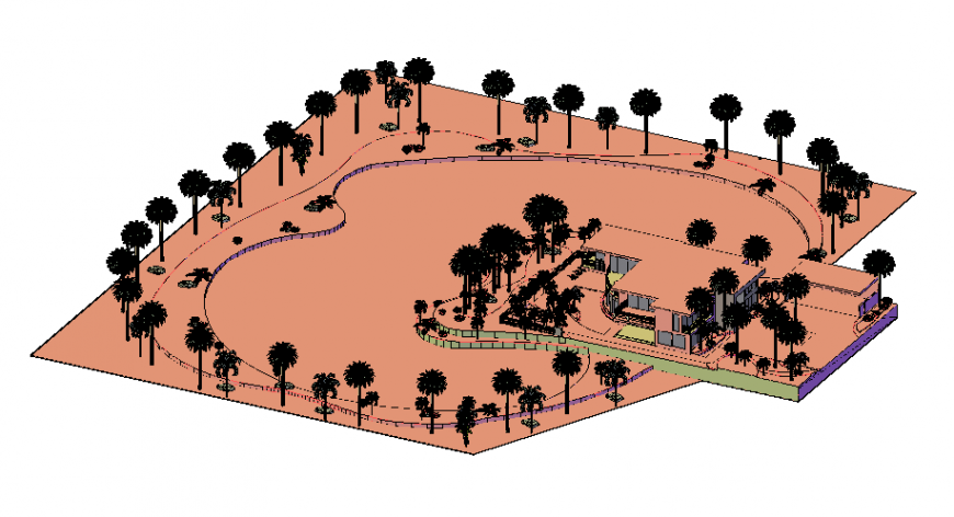 Modern house 3d design and landscaping structure cad drawing details dwg file