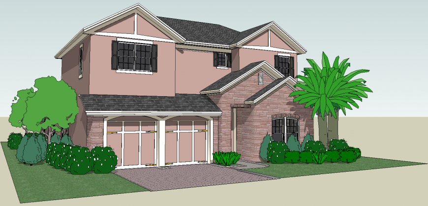 Modern house 3d drawing in skp file.