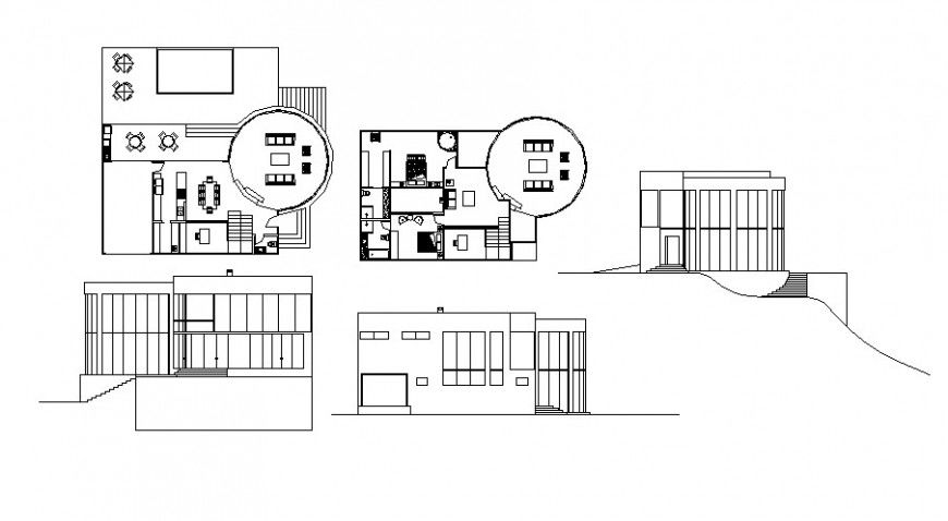 Modern House All-Sided Elevation and Floor Plan DWG File