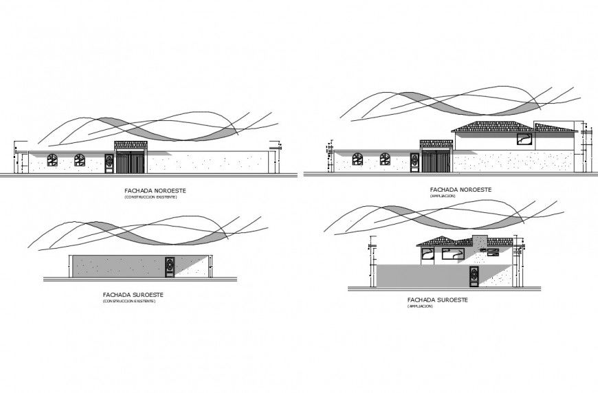 Modern house all sided elevation cad drawing details dwg file