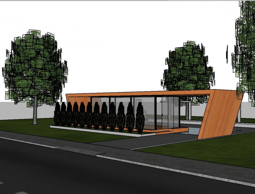 Modern house and pool 3d elevation cad drawing details skp file