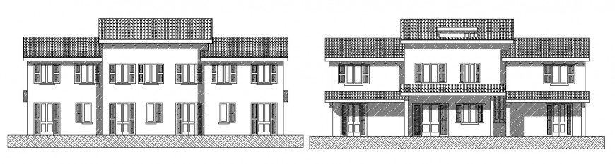 Modern house frontal and back elevation cad drawing details dwg file