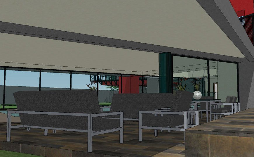 Modern house indoor balcony area 3d model cad drawing details skp file