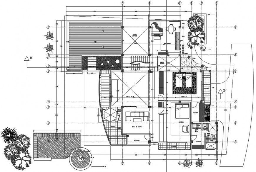 Modern house top view plan structure details