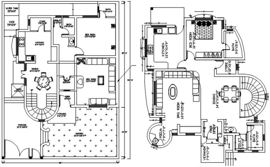 Modern house top view plans details dwg file