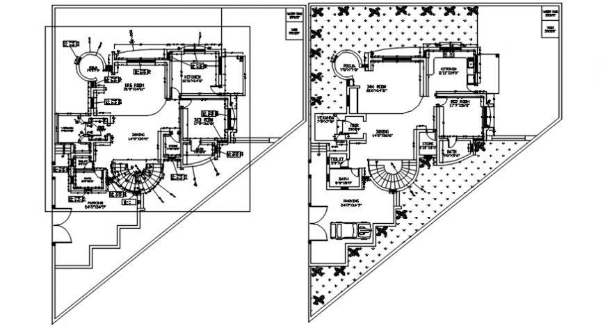 Modern house top view with concept of furniture design dwg file