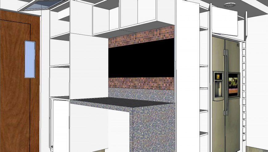 Modern kitchen of house 3d drawing with furniture layout dwg file
