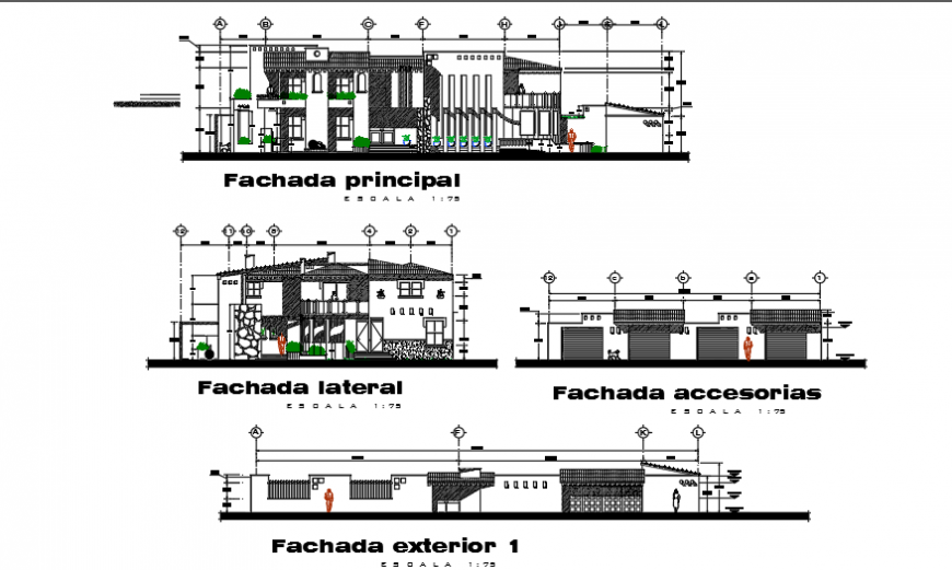 Modern look Elevation view design drawing of villa house design drawing