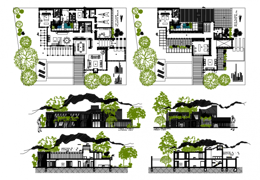 Modern luxuries bungalow detailed architecture project dwg file