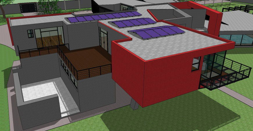 Modern one family 3d house model auto-cad drawing details skp file