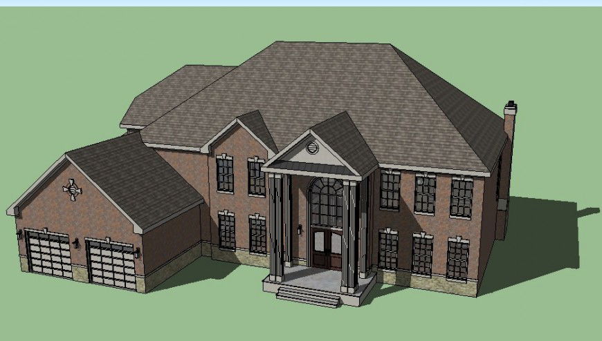 Modern one family 3d house model cad drawing details skp file