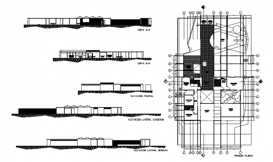 Modern one family house elevation, section and plan details dwg file