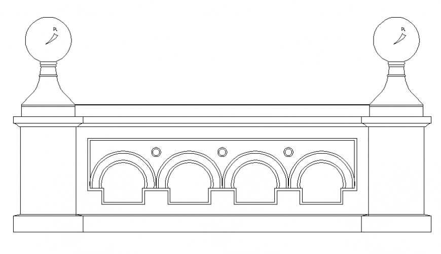 Modern railing front elevation cad block details dwg file