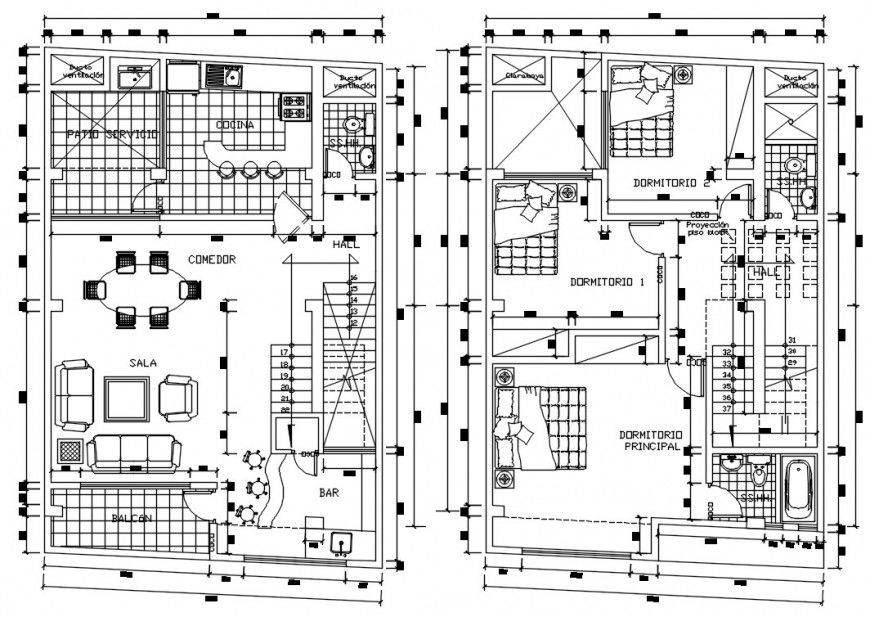 Modern residence bungalow project cad file