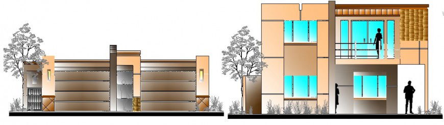 Modern residential house main elevation and compound wall cad drawing details dwg file